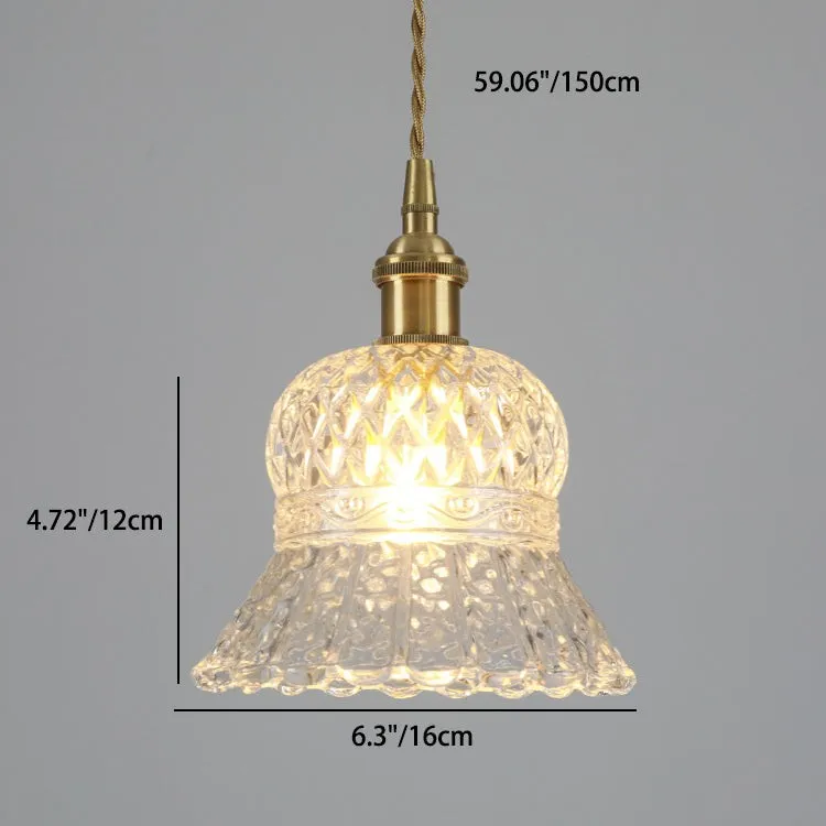 Traditional Japanese Brass Walnut Glass Ceramic Cylinder Conic Flower Bowl 1-Light Pendant Light For Dining Room T260