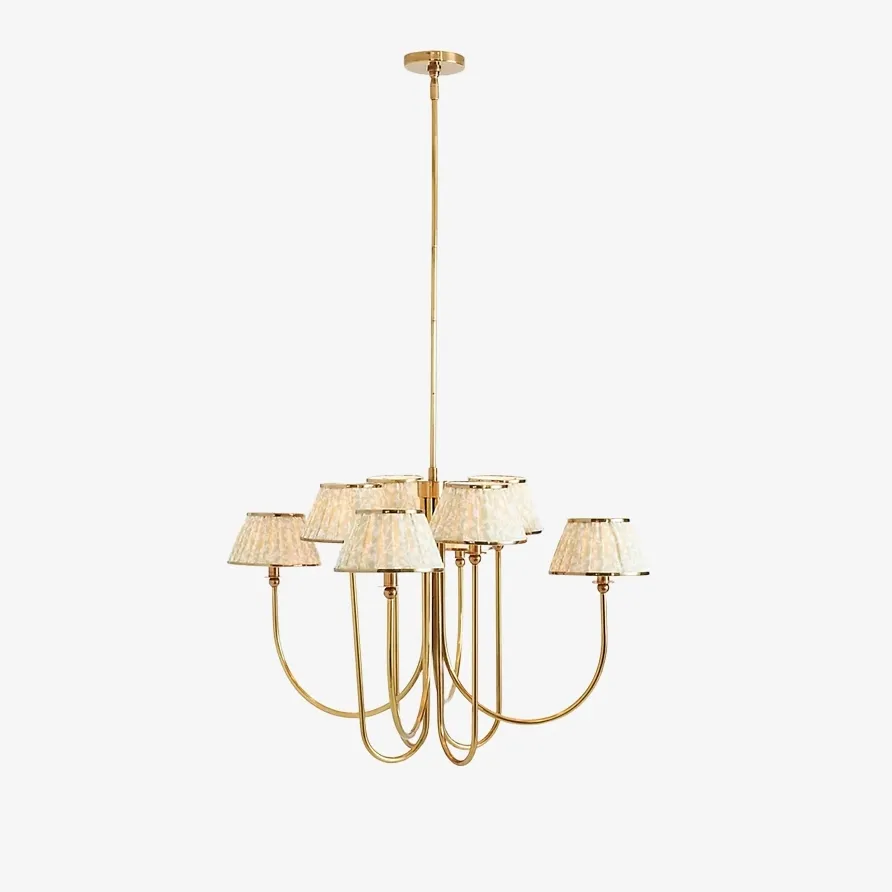 Ruchee Chandelier - Layered Fabric Shade Brass Ceiling Light for Dining or Living Spaces T710