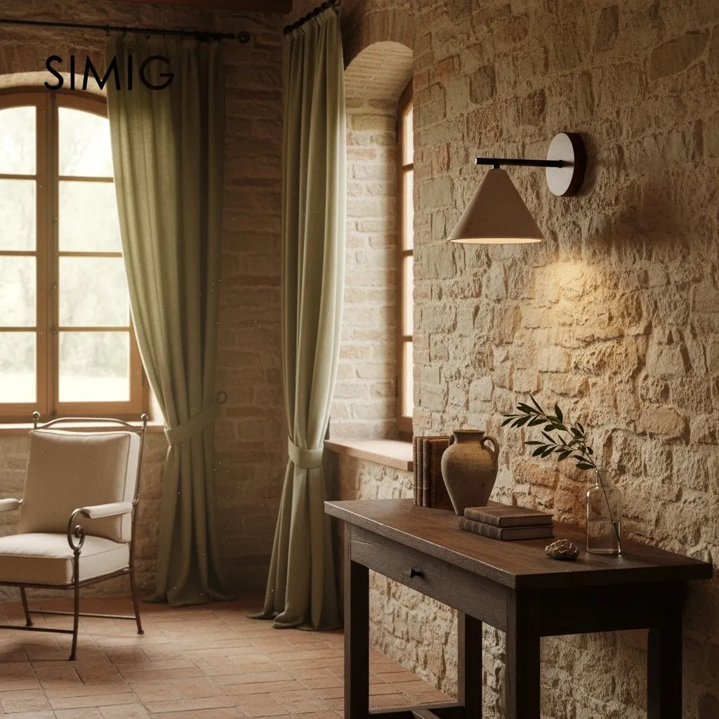 Textured Travertine Cone Wall Light - Minimalist Bedroom Sconce M56