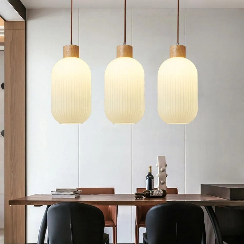 Nordic White Lantern-Like Glass Pendant Lamp M27