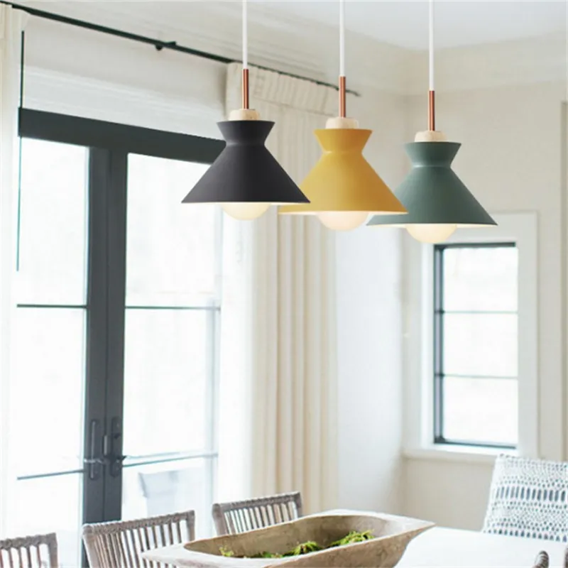 MULTI Scandinavian Metal Wood Macaroon Pendant Light for Bedroom S32