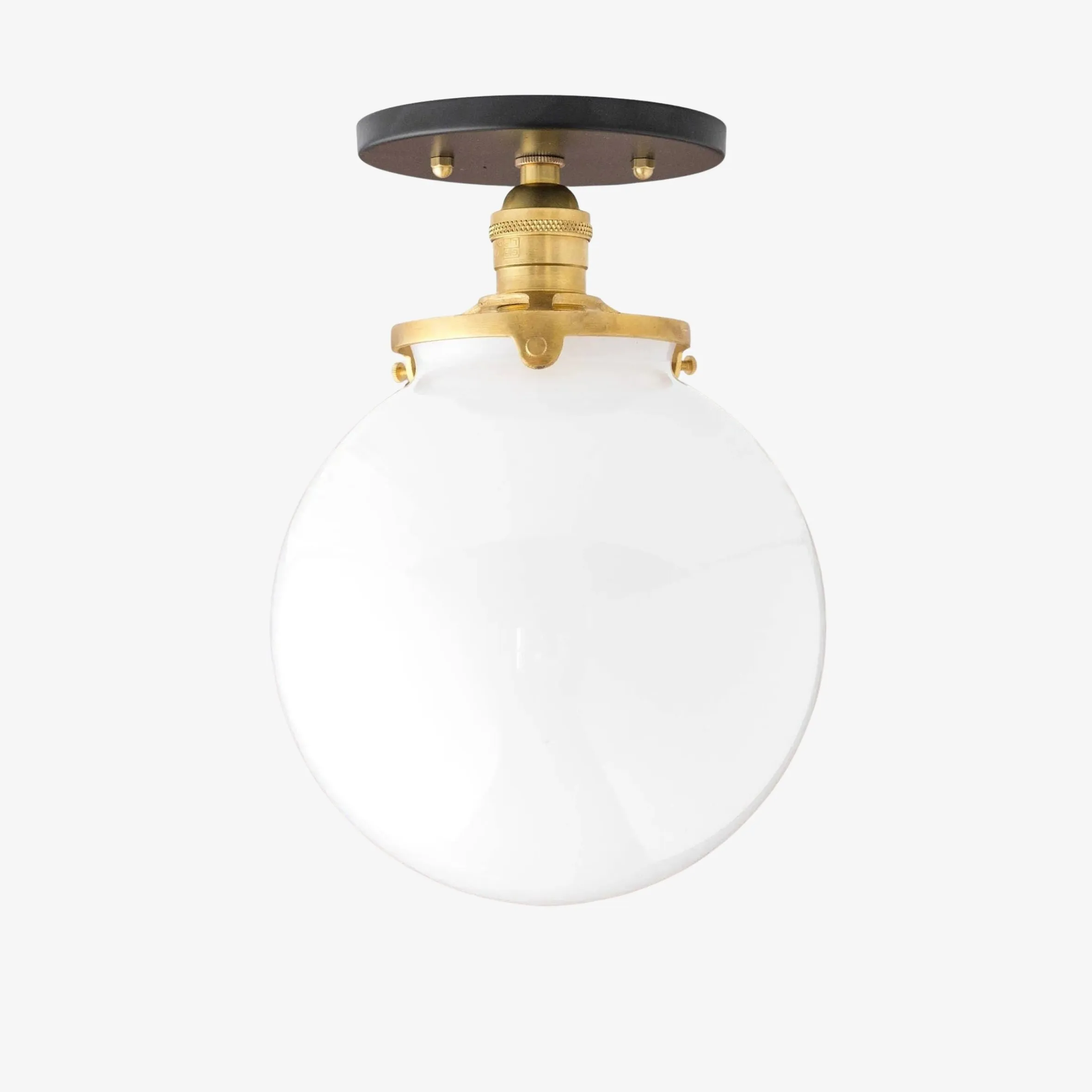 Glorica Glass Mid Century Semi Flush Ceiling Light - Whte Opal Gliass Globe Fixture T368