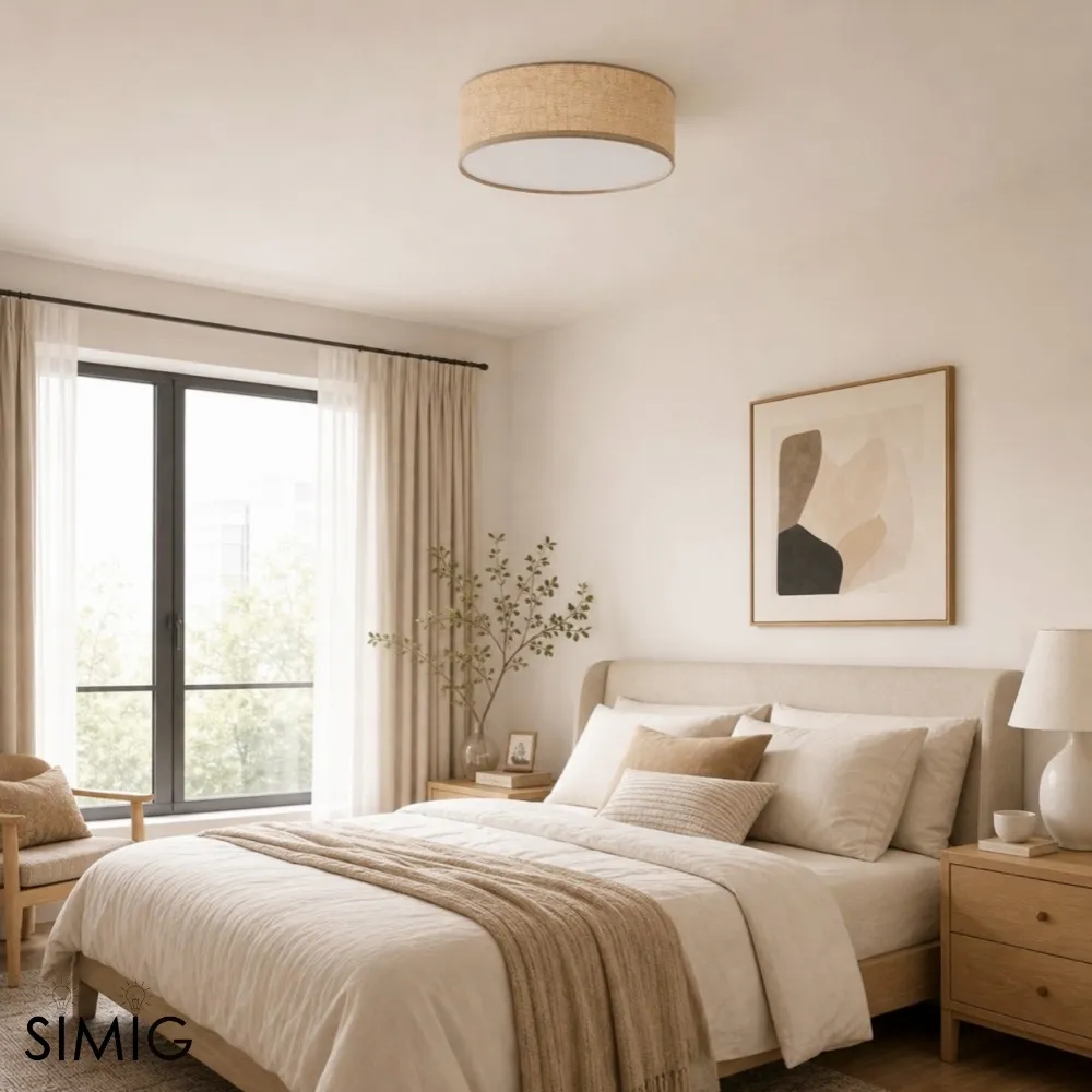 Dumora Linen Drum Ceiling Light – Modern Flush Mount Design T001