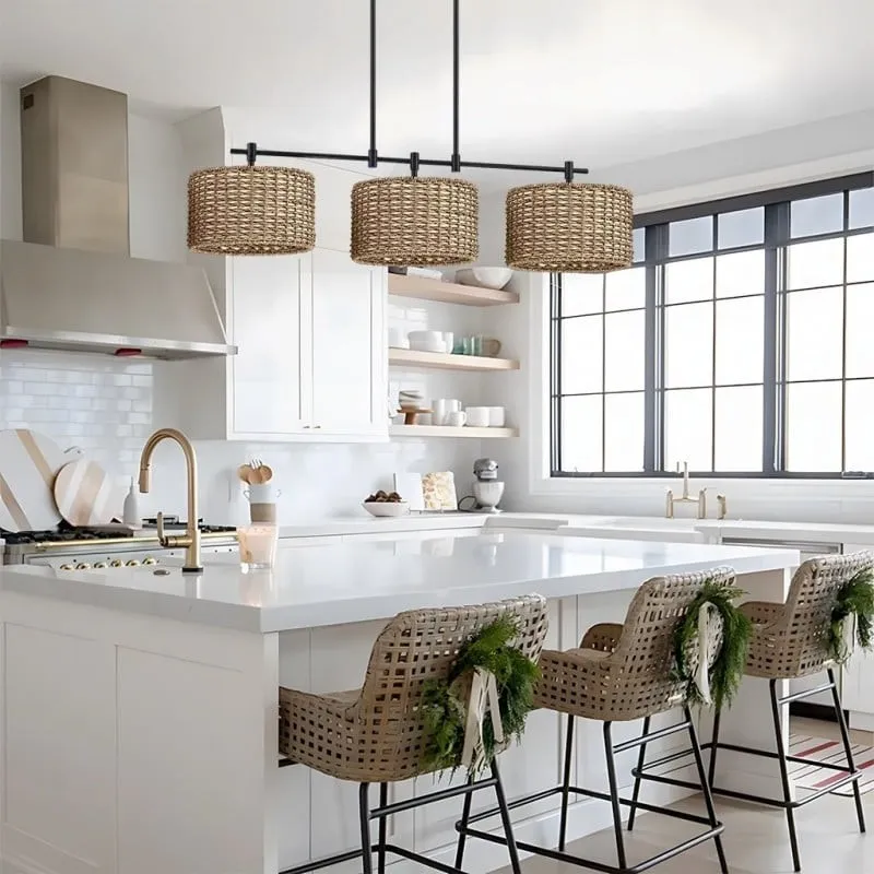 Raphael 3 Light Dimmable Drum Rattan Pendant Lamp S106