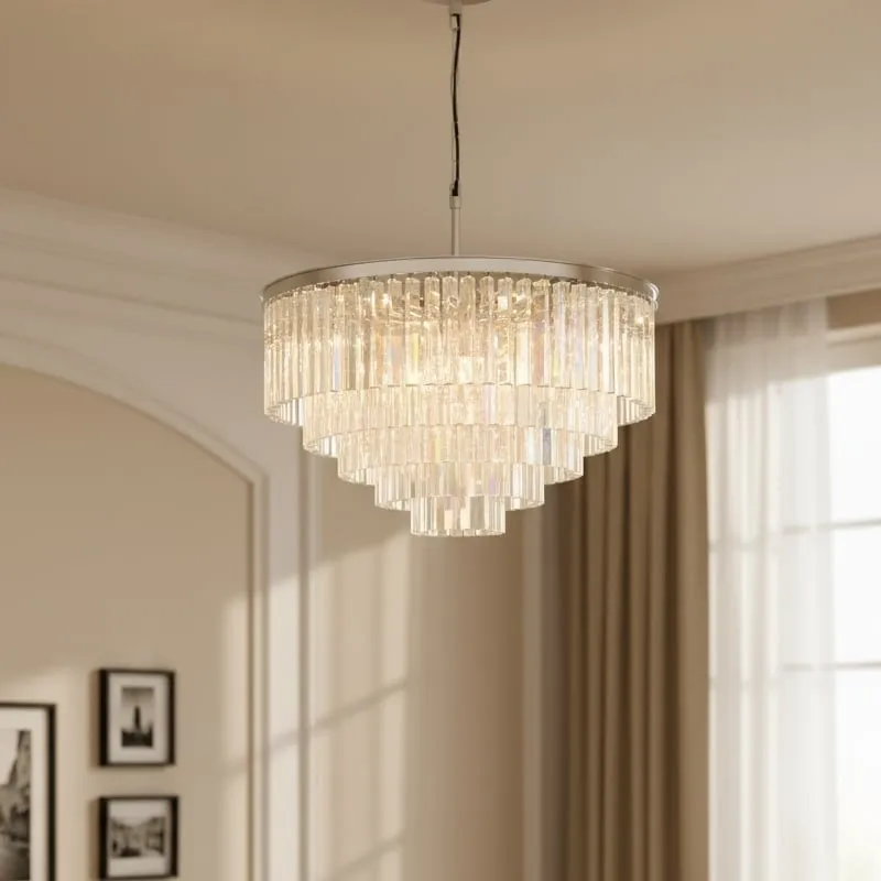 Aurevon Crystal Prism Metal Frame Modern Ceiling Chandelier for Home and Hotel T494