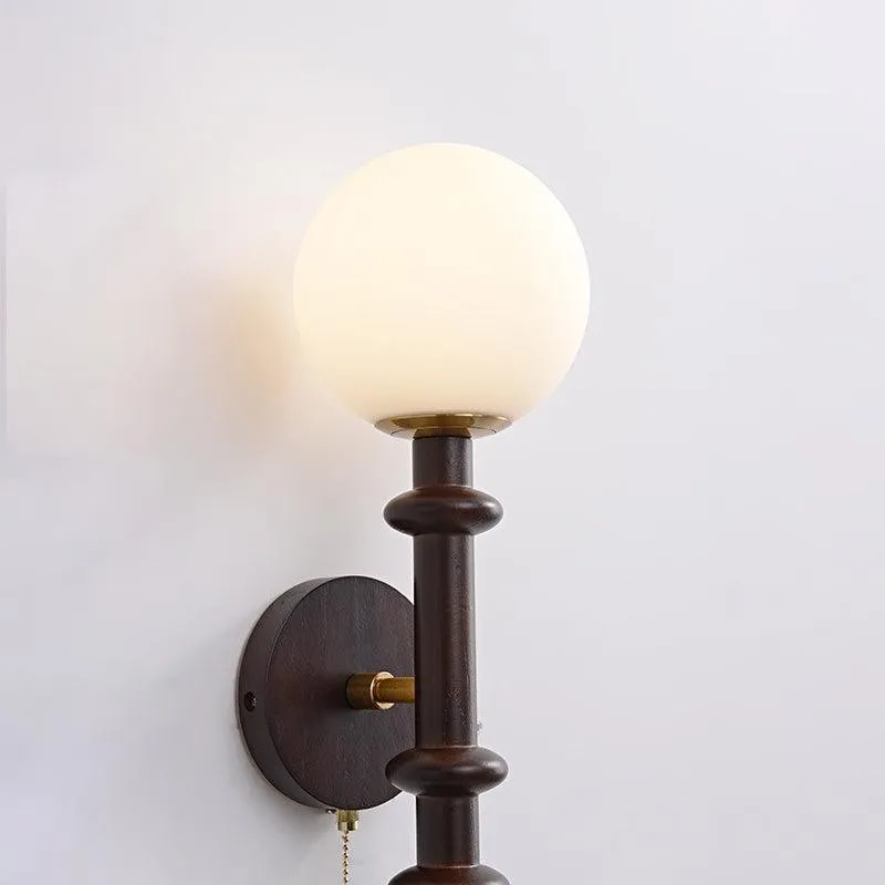 French Simple Vintage Bedside Wooden Glass Wall Lamp M322