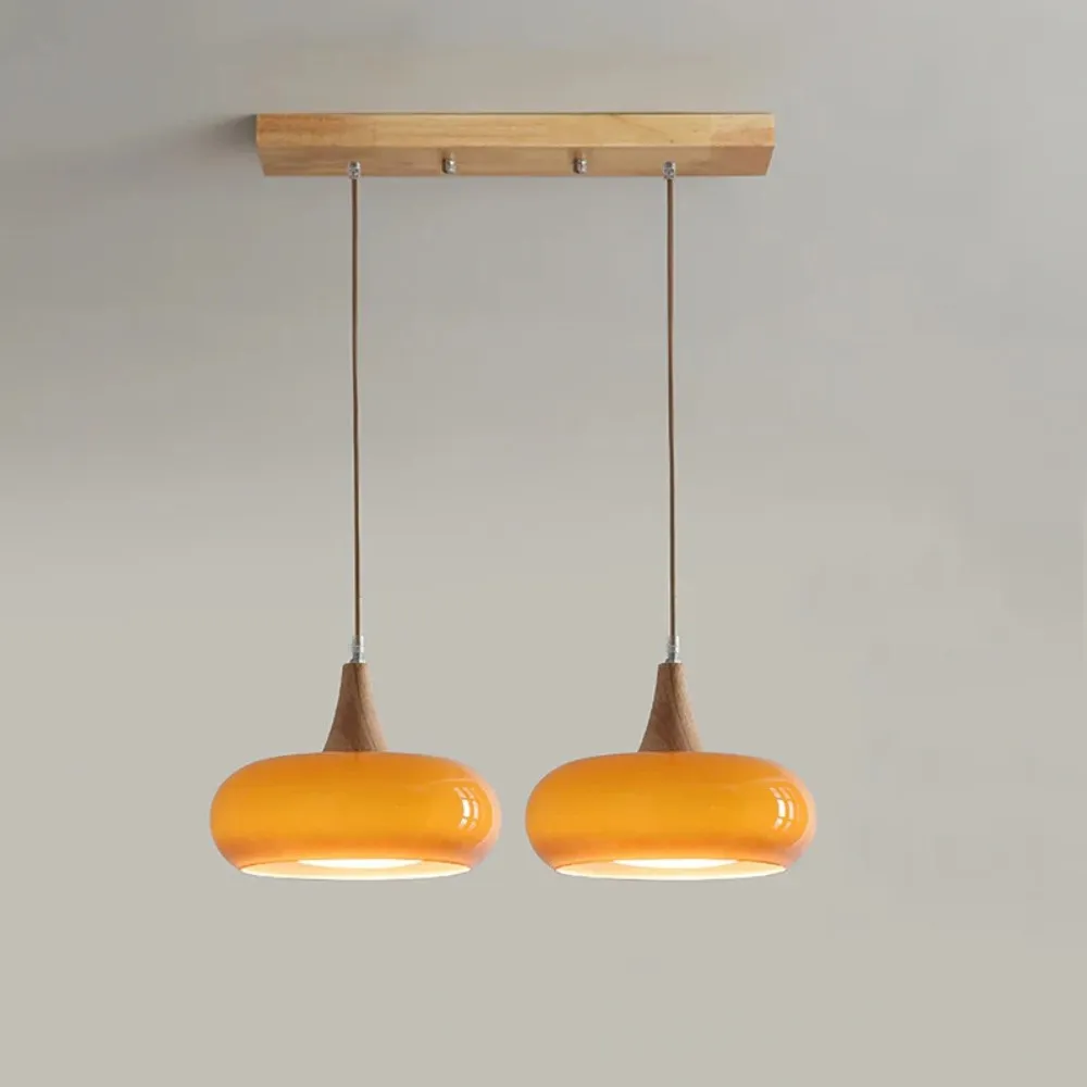 Graceful Glass Pendant Lamp with Sculptural Wooden Detail S248