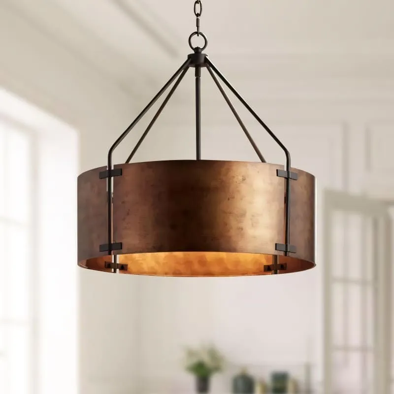 Vintage Brass Drum Pendant Lamp – Aged Metal & Warm Glow G94