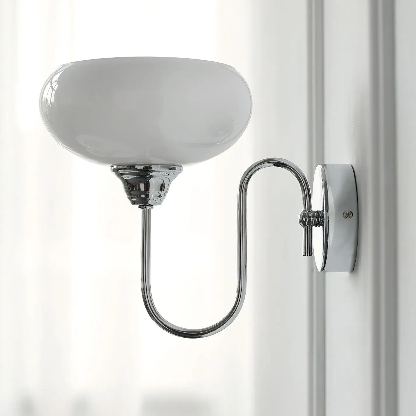 Bauhaus Wind Cream Glass Shade Metal Curved Pole Wall Sconce G45