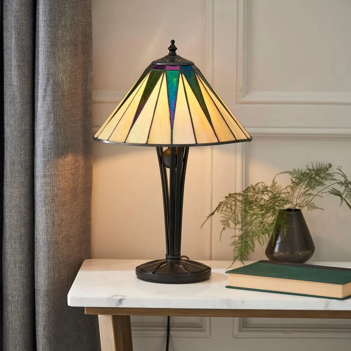 TF Dark Star Tiffany Style Geometric Shade Table Lamp for Bedroom and Accent Lighting T975