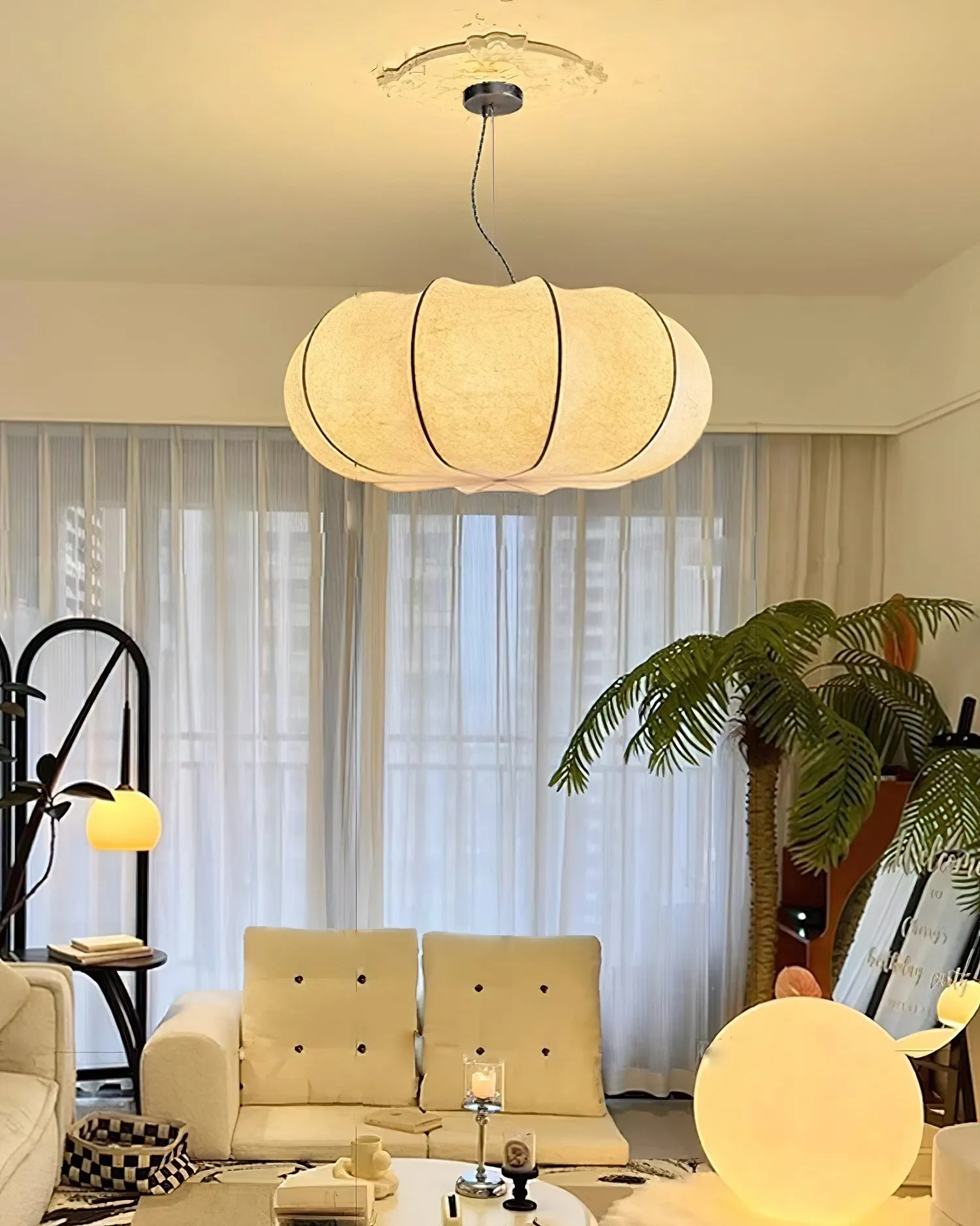 Modern Creative Flat Round Silk Pendant Lamp M25