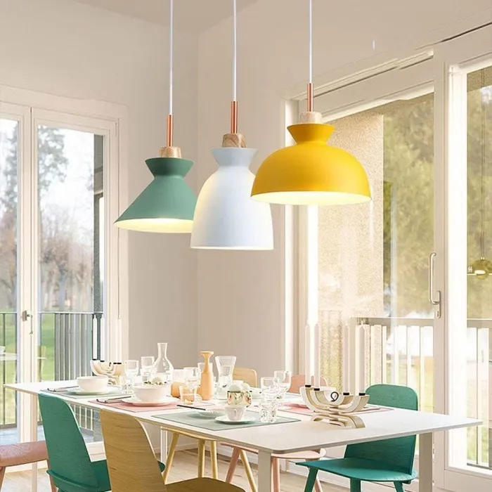 MULTI Scandinavian Metal Wood Macaroon Pendant Light for Bedroom S32