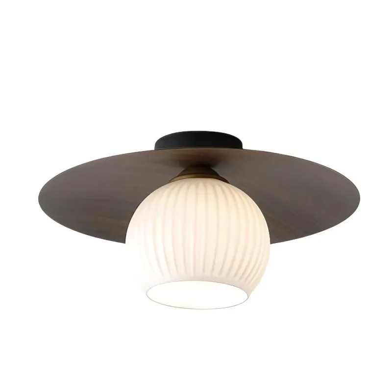 Scandinavian Wooden Glass Ribbed Globe Ceiling Lamp S07