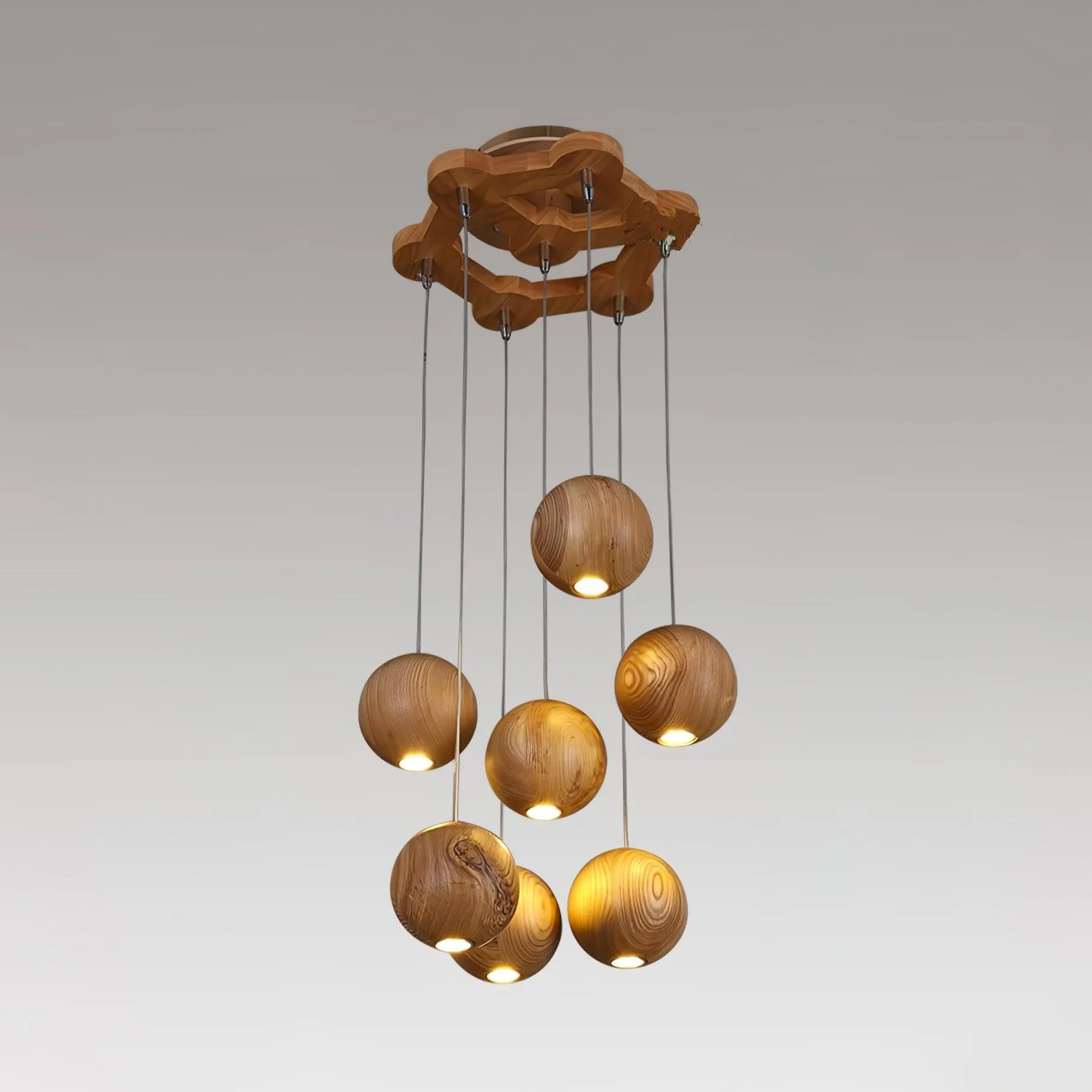 Wooden Orb Sphere Cluster Pendant Light G72