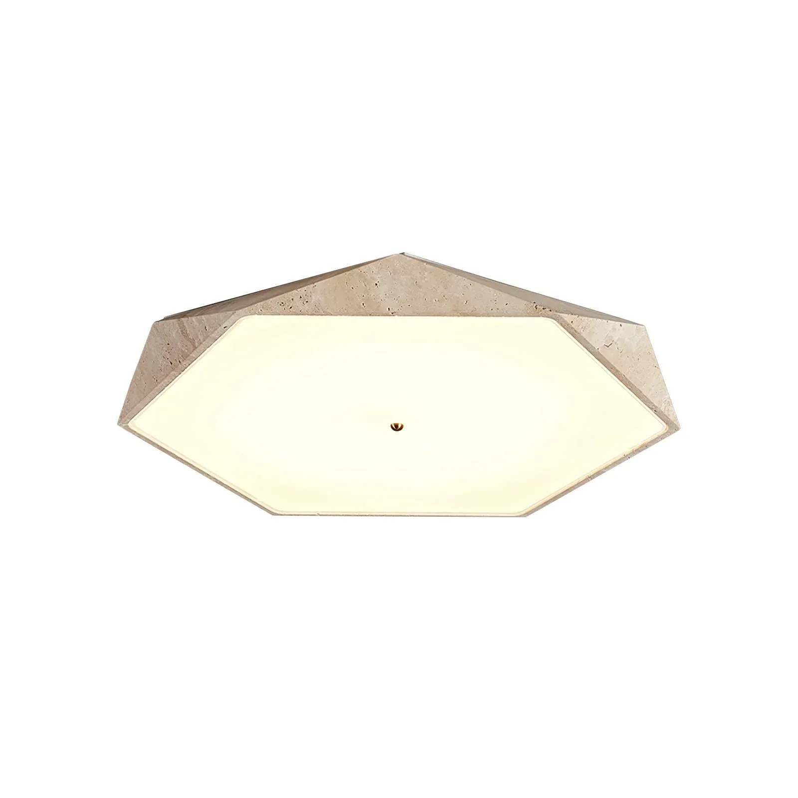 Contemporary Hexagon Ceiling Light In Travertine And Glass S295