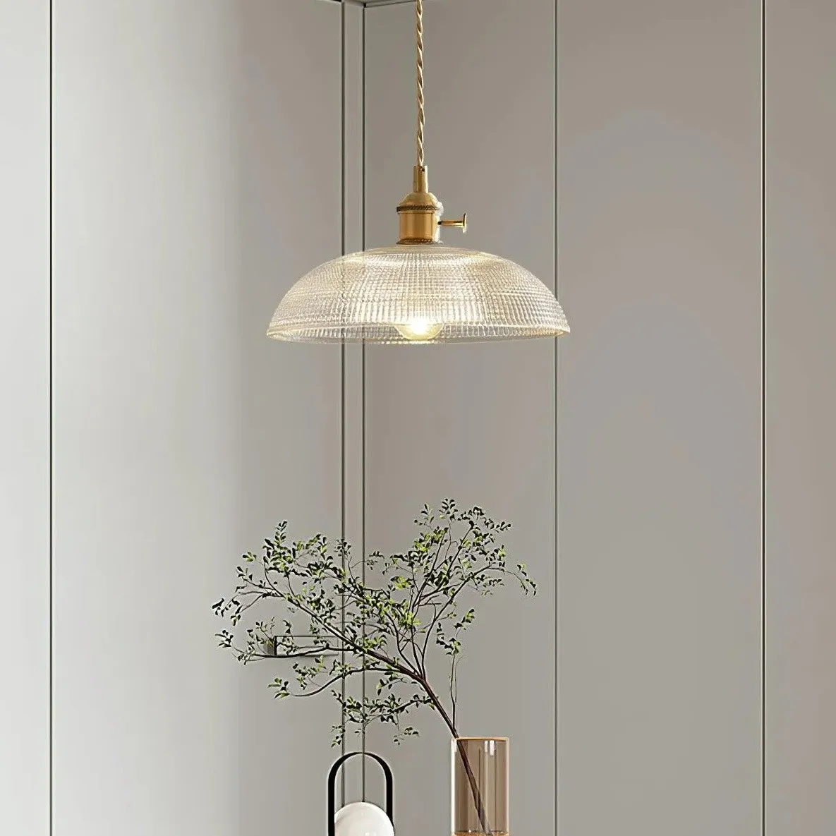 Modern Spiral Pendant Light – Textured Ribbed Glass Shade S225