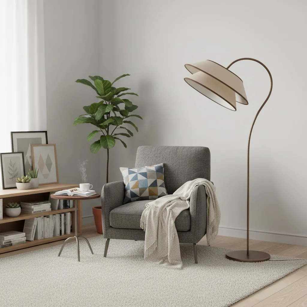 Tarivon Stacked Floor Lamp - Modern Antique Linen Shade for Bedroom & Living Room T705