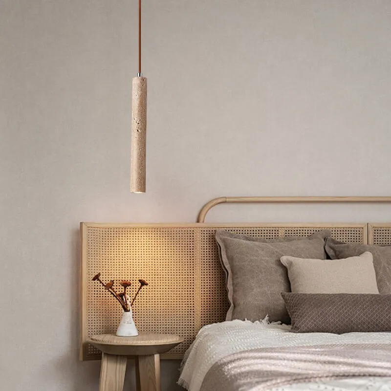 Japanese Wabi Sabi Yellow Travertine Cylinder 1-Light Pendant Light G33