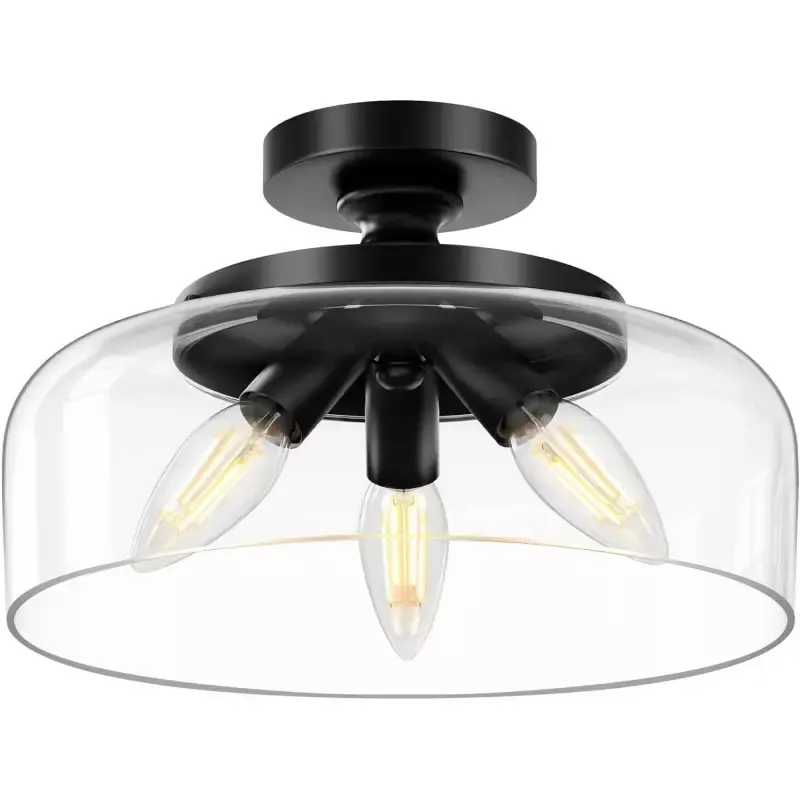 Retro Pattern Glass Semi-recessed Ceiling Lamp S203