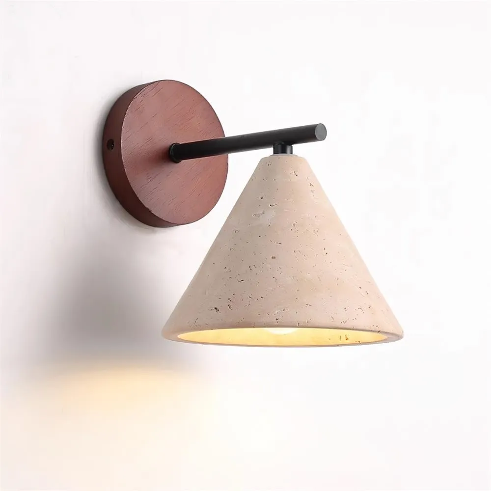 Textured Travertine Cone Wall Light - Minimalist Bedroom Sconce M56