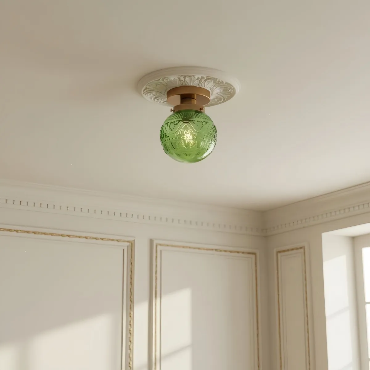 Naveliro Globe Glass Semi Flush Ceiling Lamp - Timeless Retro Bedroom Lighting T1082