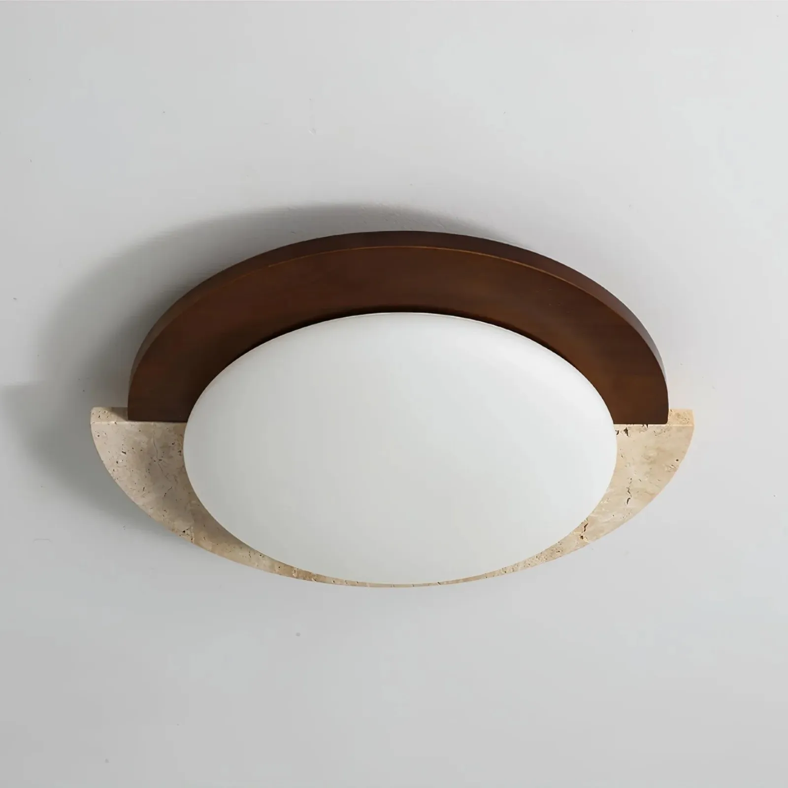 Half Moon Splicing Design Travertine & Wood Ceiling Lamp S292