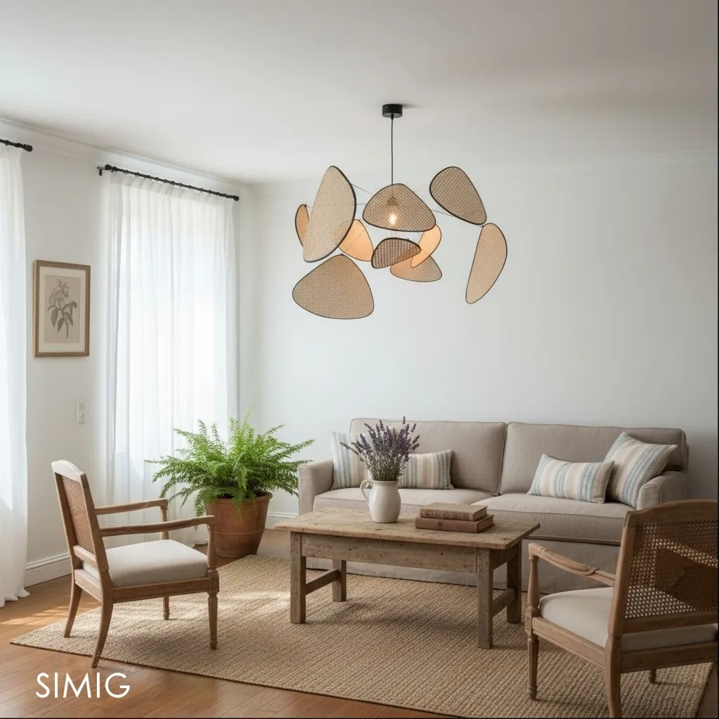 Screen Cannage Pendant Light - Woven Rattan Design for Living Room