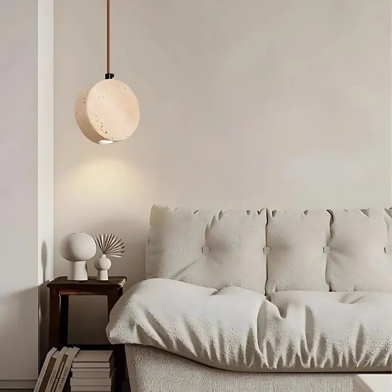 Elegant Round Travertine Pendant Light – Wabi-Sabi Inspired S272