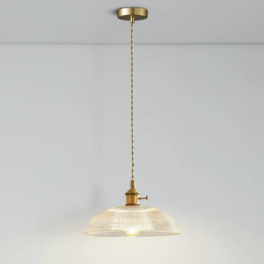 Modern Spiral Pendant Light – Textured Ribbed Glass Shade S225