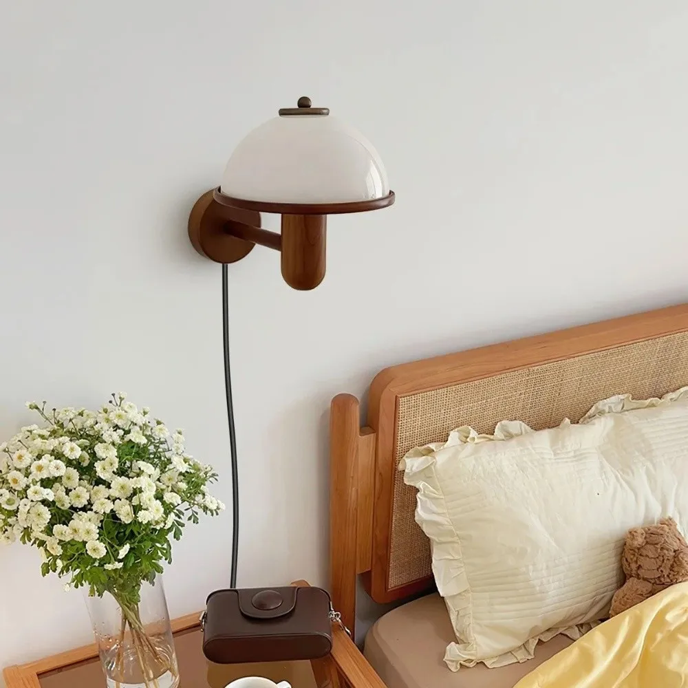 Bedside Mushroom Wood Wall Lamp S164