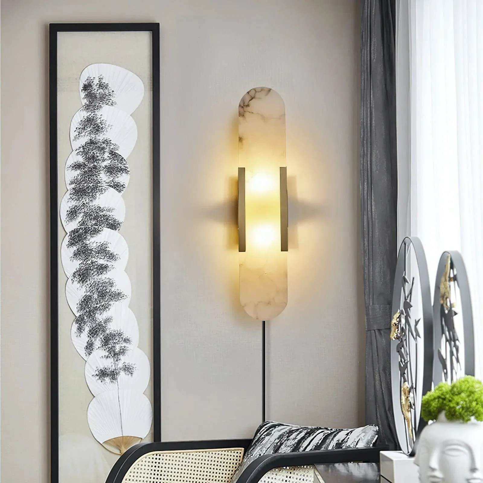Alabaster Elongated Plug In Wall Lamp M135