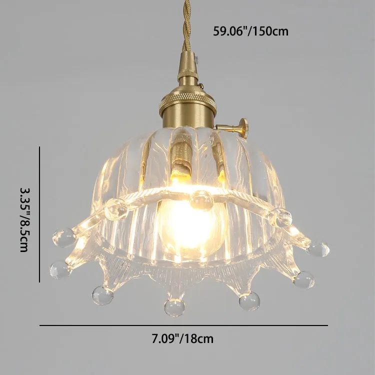 Traditional Japanese Brass Walnut Glass Ceramic Cylinder Conic Flower Bowl 1-Light Pendant Light For Dining Room T260