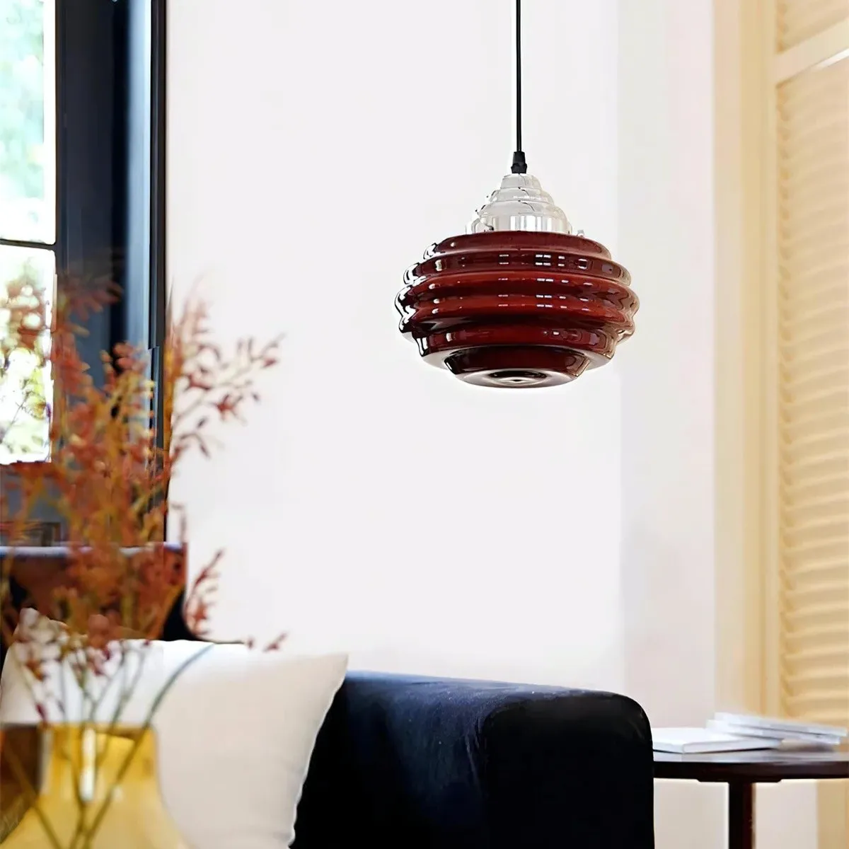 Vintage Ribbed Pendant Light – Glass & Metal Soft Illumination S235