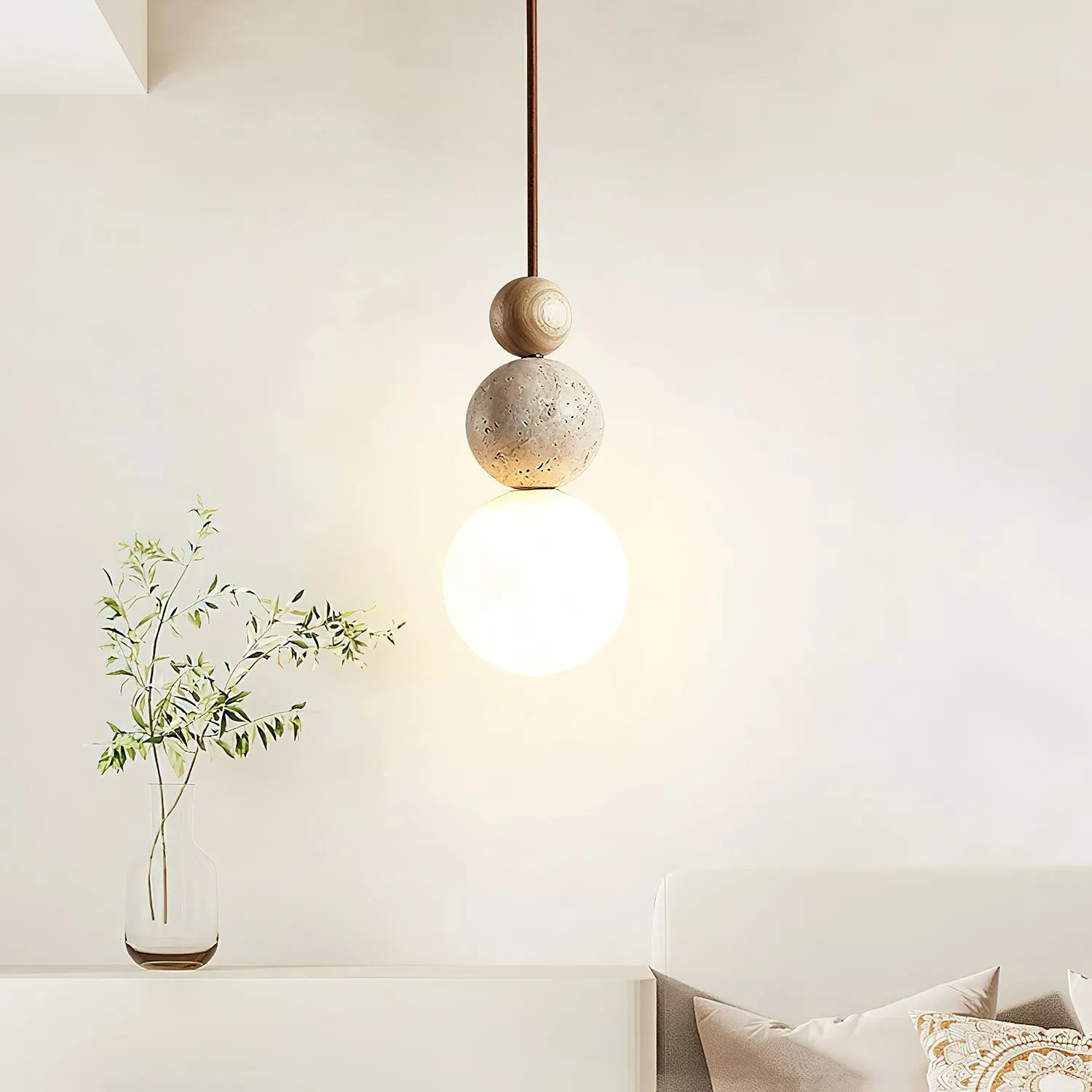 Modern Travertine Stone Globe Pendant Lamp G19