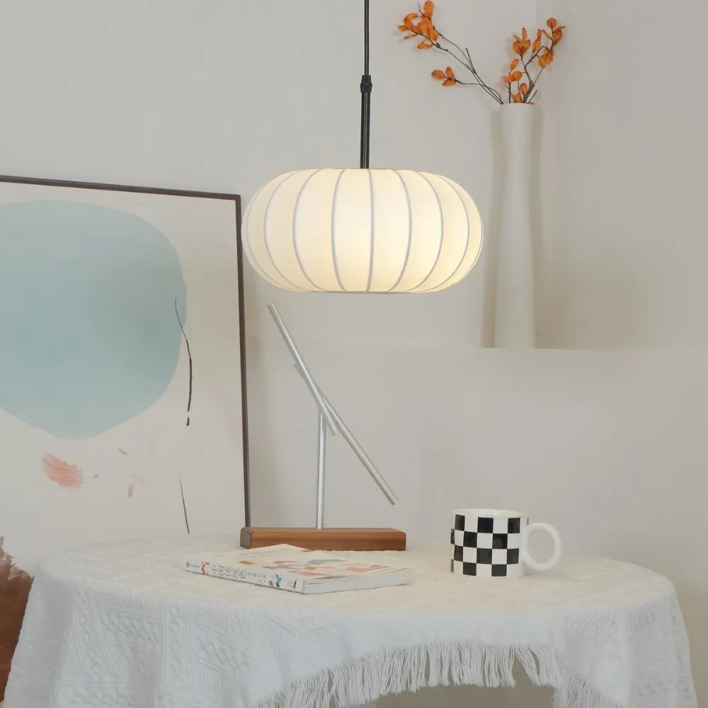 Simple Wabi-sabi White Lantern Fabric Pendant Lamp M06