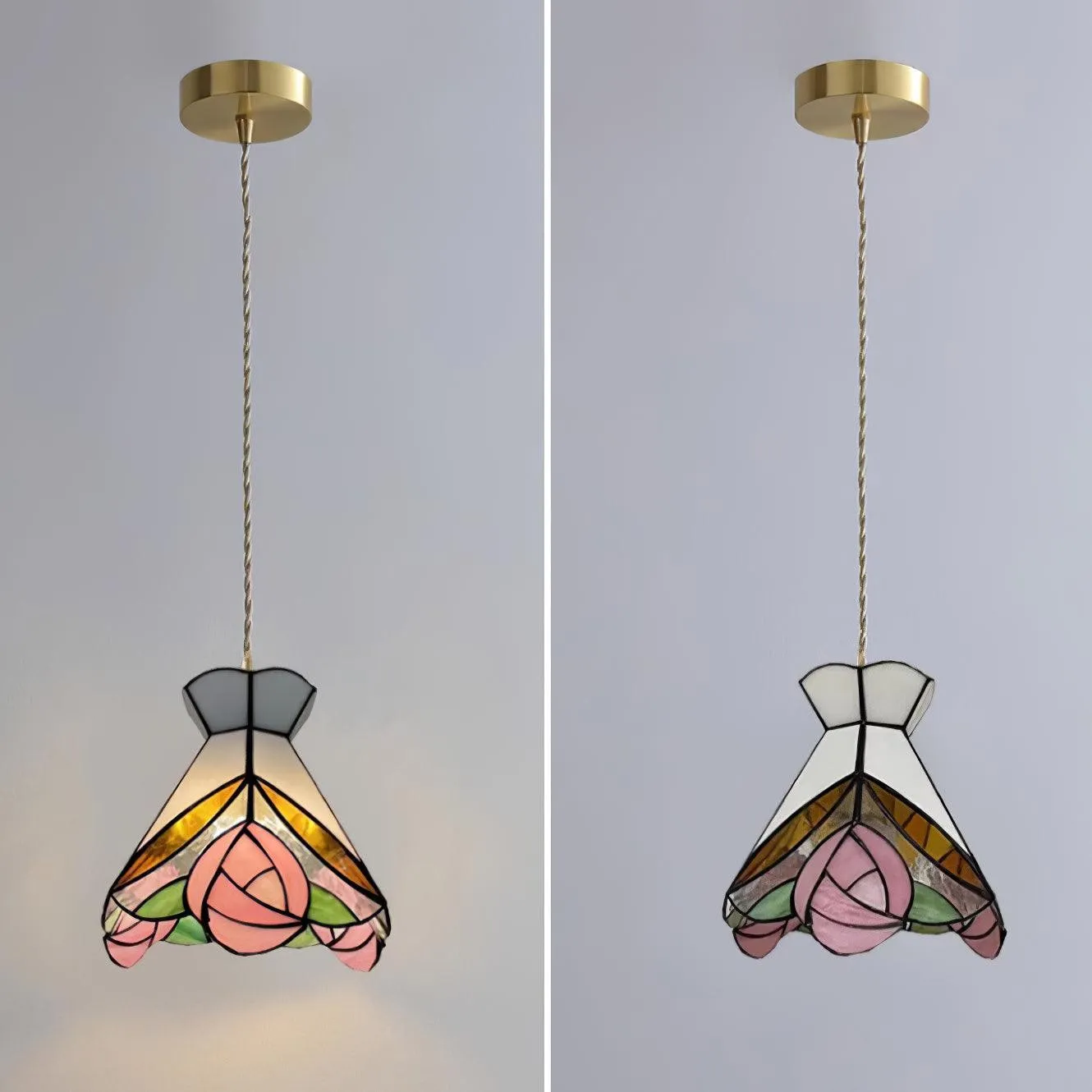 French Retro Rose Stained Glass Pendant Lamp M89