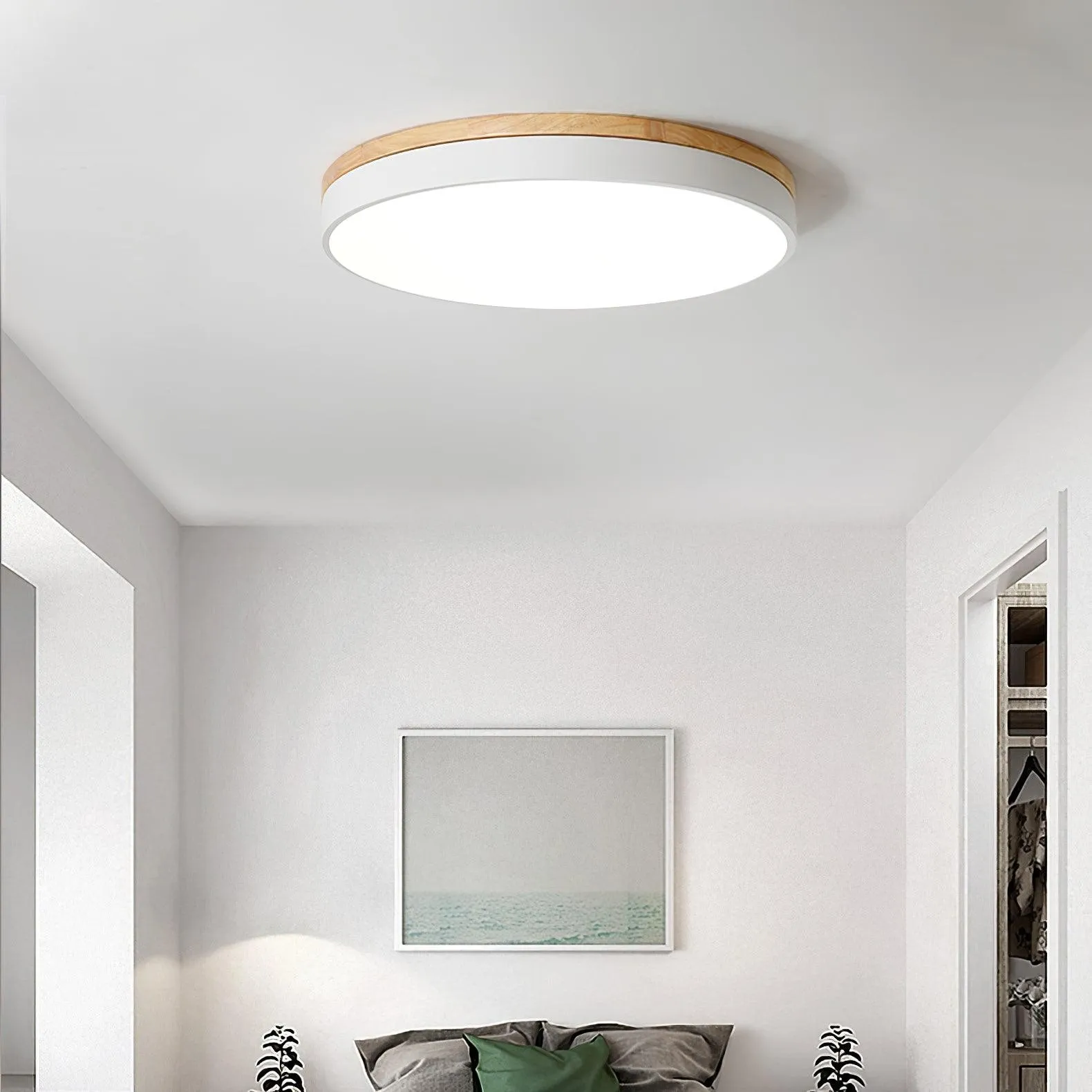 White Round Wooden Ceiling Lamp M197