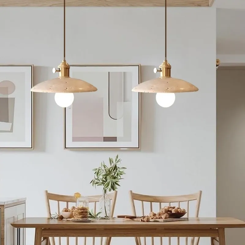 Modern Travertine Pendant Lamp – Antique Copper Fixture S279