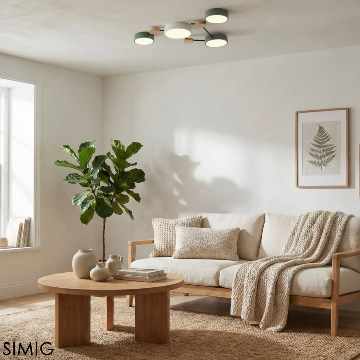 Modern LED Ceiling Lamp - Stylish Wood Disc with Branch Design for Bedroom S379