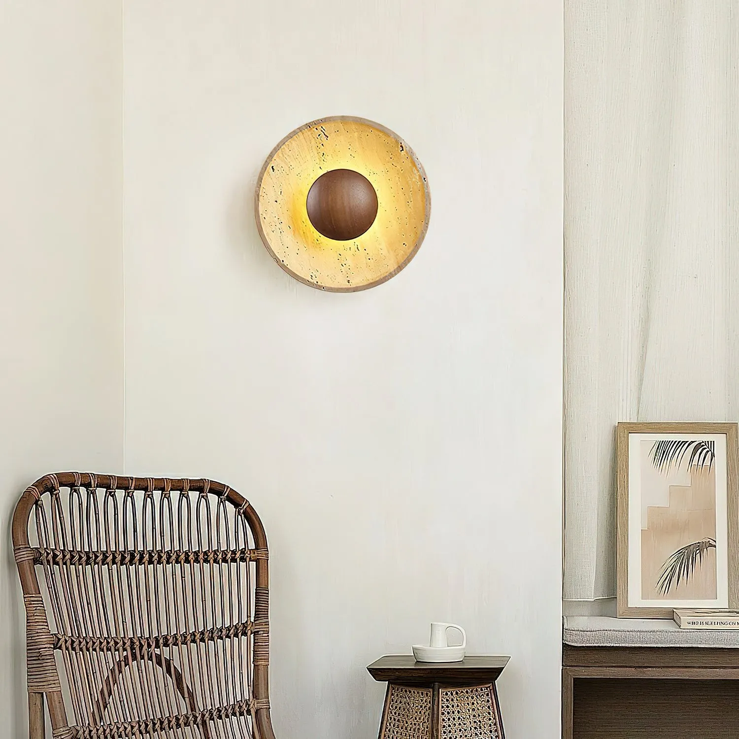 Medieval Yellow Travertine Wood Wall Lamp G28