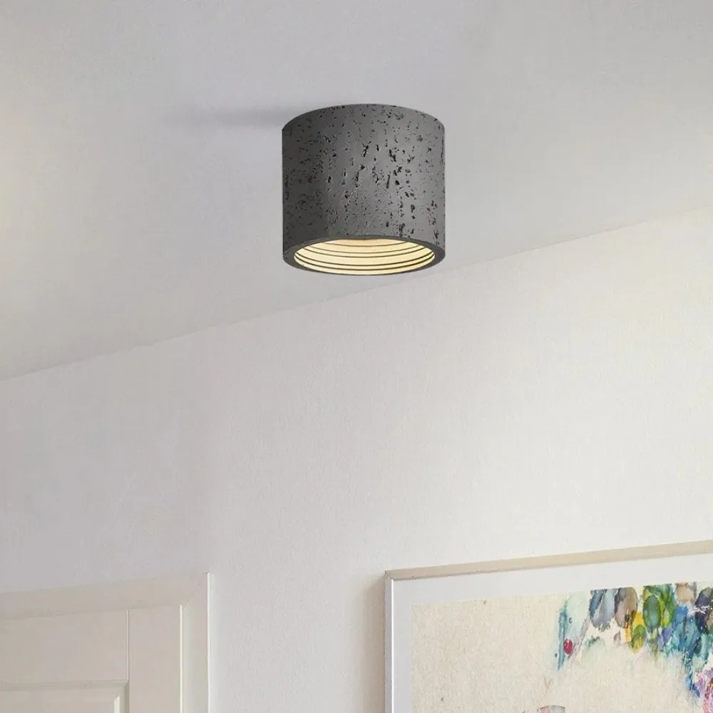 Cylindrical Ceiling Light - Modern Travertine Living Room M72