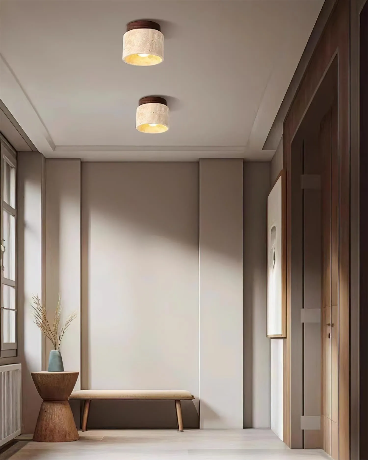 Travertine and Wood Design - Nordic Ceiling Light for Modern Spaces M98