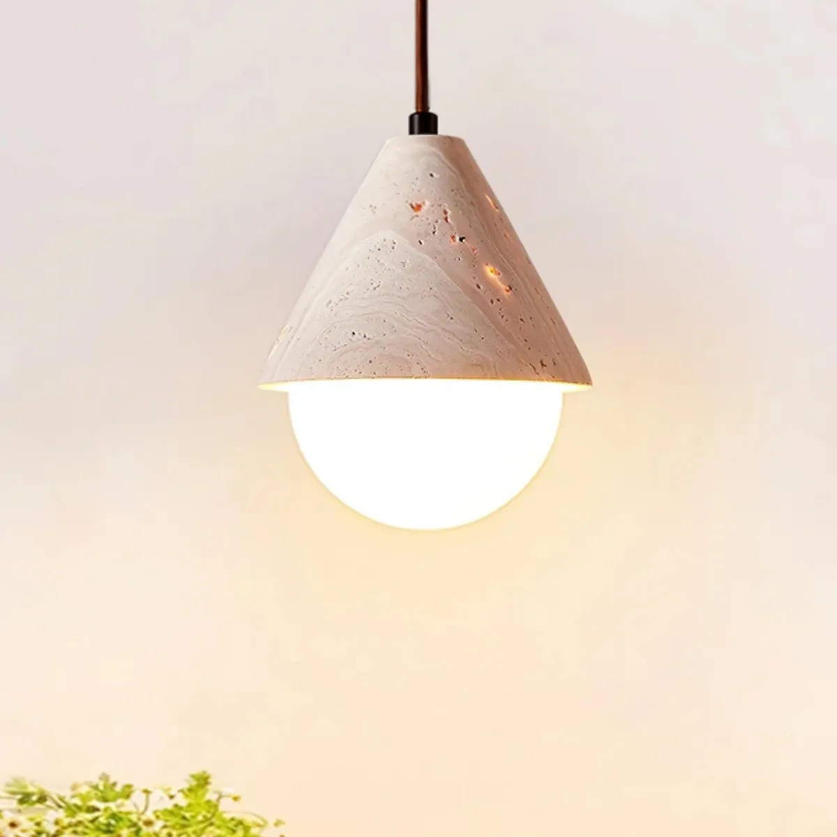 Modern Cone Travertine Pendant Lamp With Glass Globe Design S273