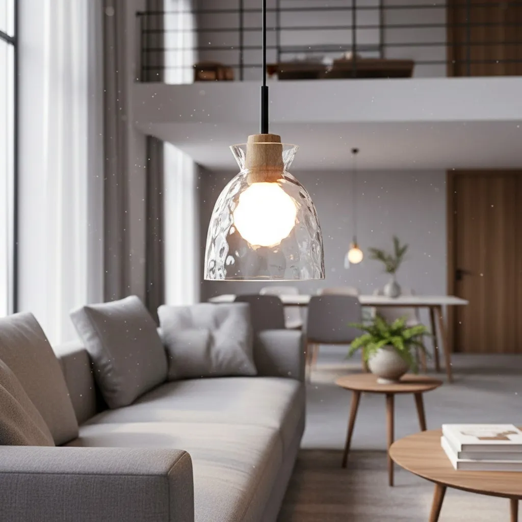 Quenora Textured Ripple Glass Pendant Light - Modern Style Pendant for Living Room U23