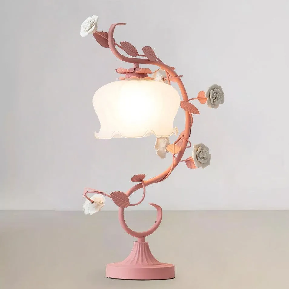 Green Pink White Rose Flower Table Lamp M107