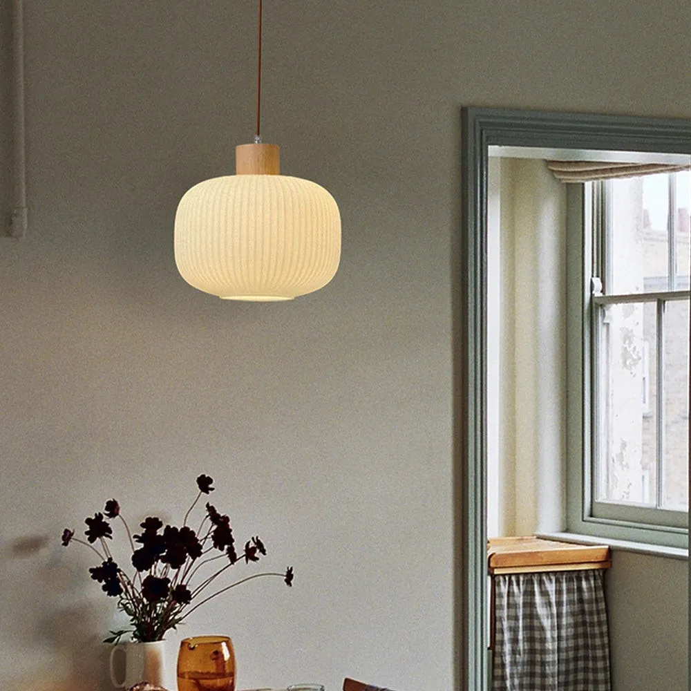 Nordic White Lantern-Like Glass Pendant Lamp M27