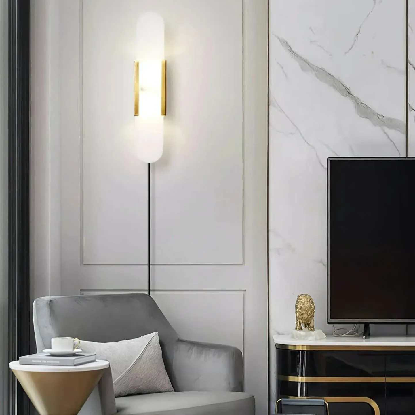 Alabaster Elongated Plug In Wall Lamp M135