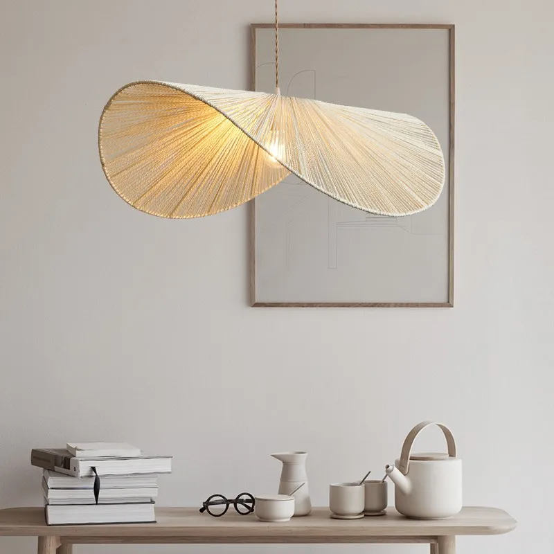Wabi-Sabi Style Straw Hat Pendant Light For Living Room