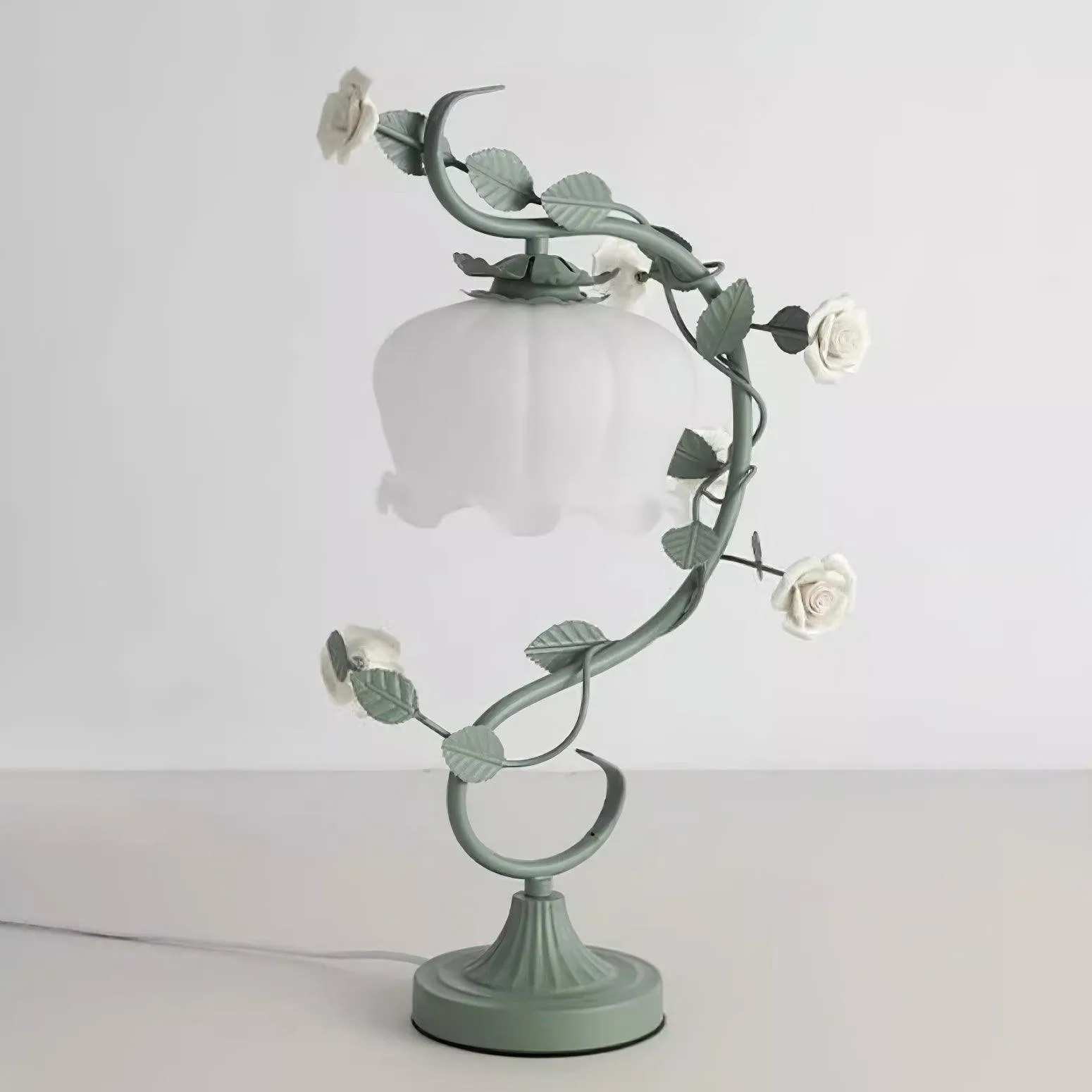 Green Pink White Rose Flower Table Lamp M107