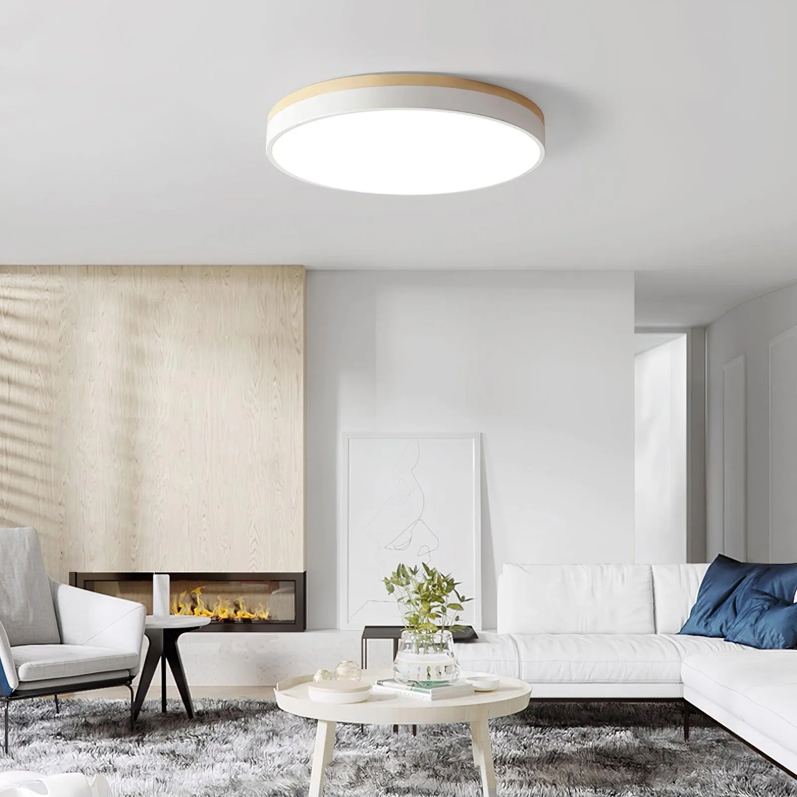 White Round Wooden Ceiling Lamp M197